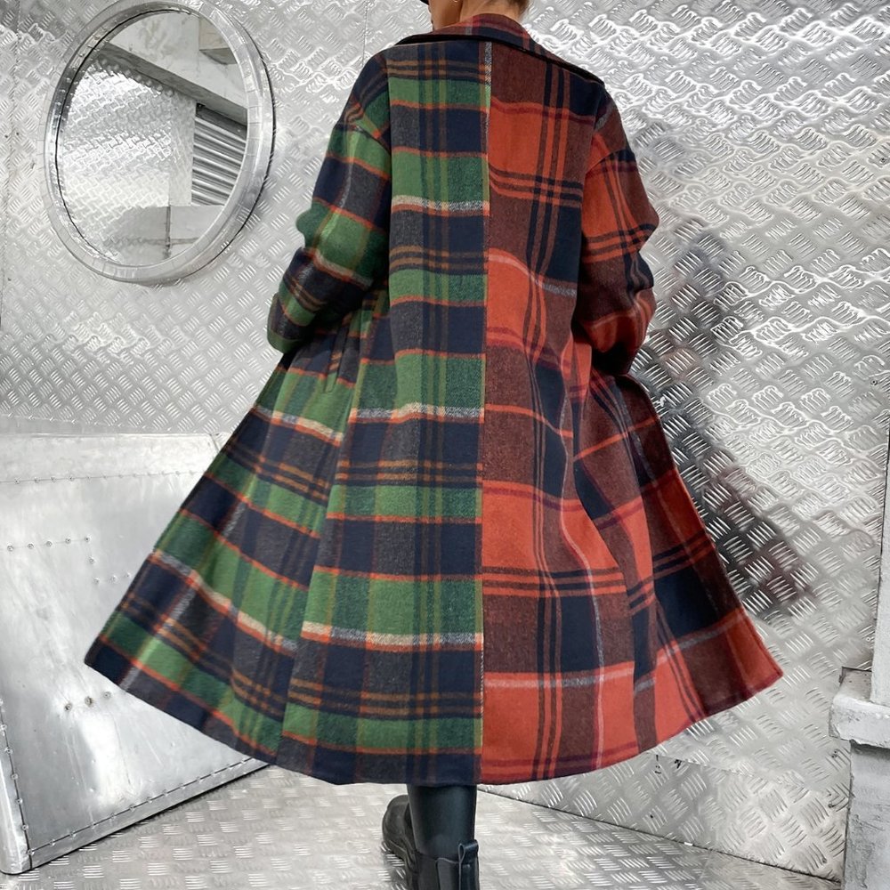 TRENDY GIRL Plaid Print Button Front Overcoat / Ja - Picture 2 of 9